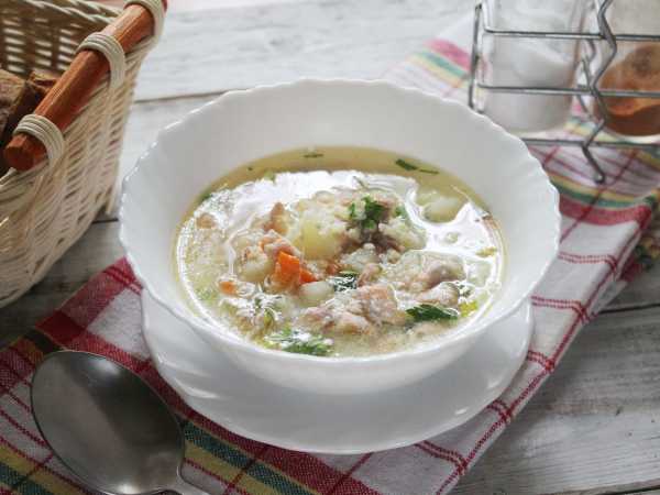 Суп с пшеном и лососем