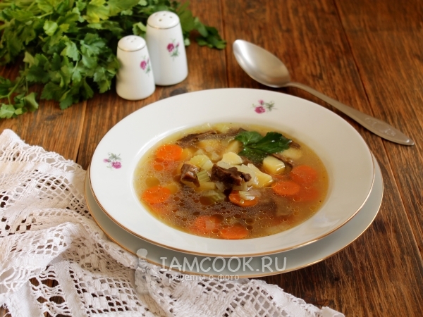 Суп со стеблевым сельдереем и сушеными грибами, рецепт с фото