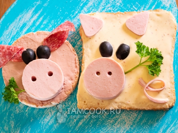 Бутерброды в форме свиньи (с колбасой), рецепт с фото