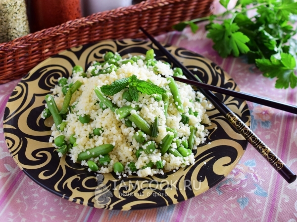 Кус-кус с зеленым горошком и стручковой фасолью, рецепт с фото