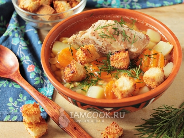 Гороховый суп с запечёнными рёбрышками, рецепт с фото