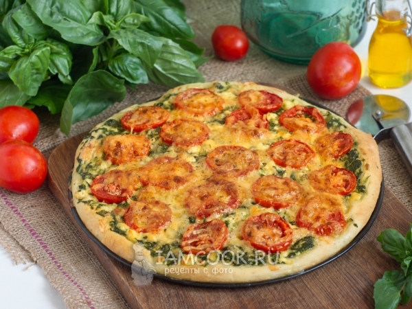 Пицца со шпинатом и помидорами, рецепт с фото