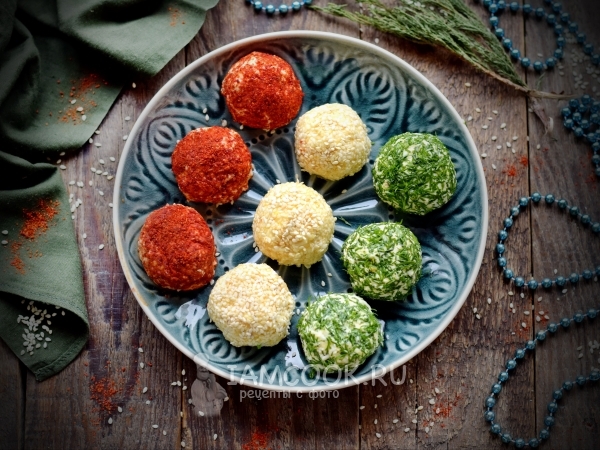 Сырная закуска «Разноцветные шарики» к Новому году, рецепт с фото