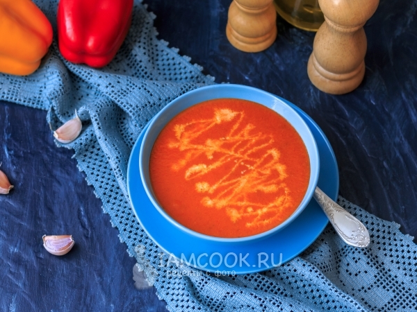 Суп-пюре из печеного перца, рецепт с фото