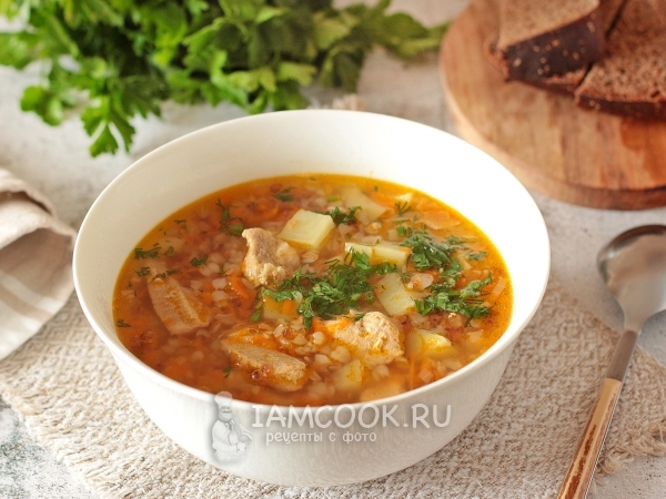 Гречневый суп с жареным мясом, рецепт с фото