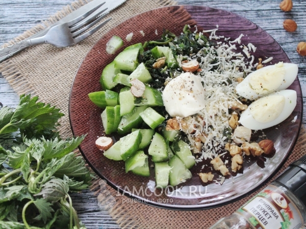 Салат из крапивы с орехами и огурцом, рецепт с фото