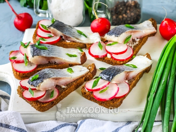 Бутерброды с сельдью и редисом, рецепт с фото