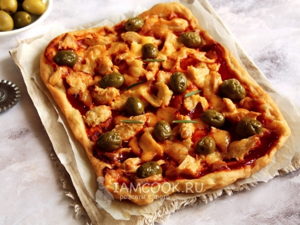 Пицца с курицей и оливками, рецепт с фото