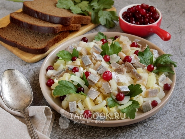 Салат-закуска с селедкой, картошкой и клюквой, рецепт с фото