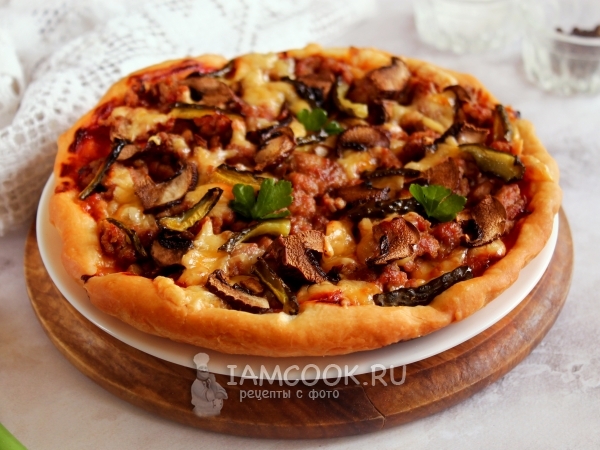 Пицца с фаршем и шампиньонами, рецепт с фото