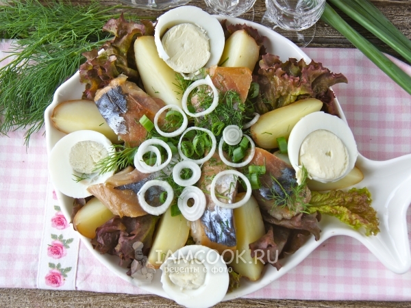 Салат со скумбрией холодного копчения, рецепт с фото