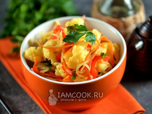 Цветная капуста с редькой и морковью по-корейски, рецепт с фото