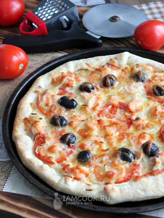 Ингредиенты для «Пицца с лососем, креветками и сыром»: