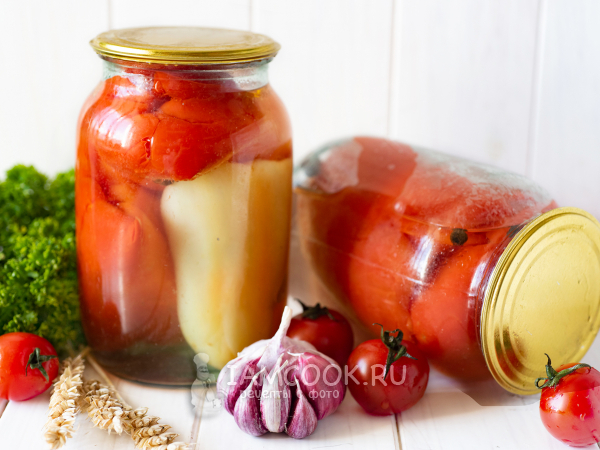 Перец, фаршированный помидорами, на зиму, рецепт с фото