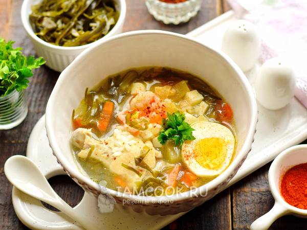 Суп с рисом и морской капустой, рецепт с фото