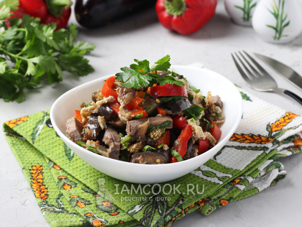 Тёплый салат с языком и баклажанами, рецепт с фото