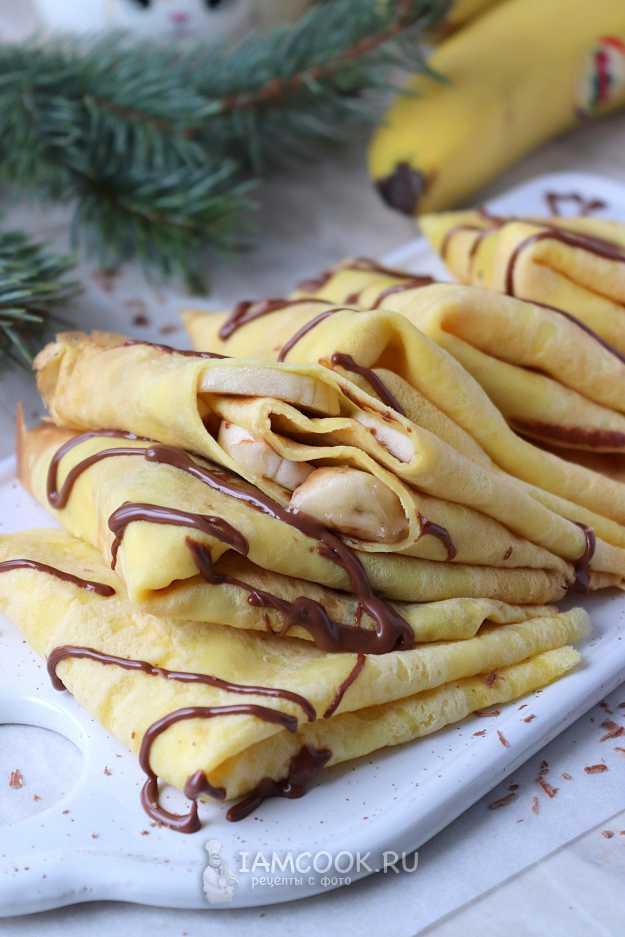 Воздушные блины с бананом и жидким шоколадом – пошаговый рецепт приготовления с фото
