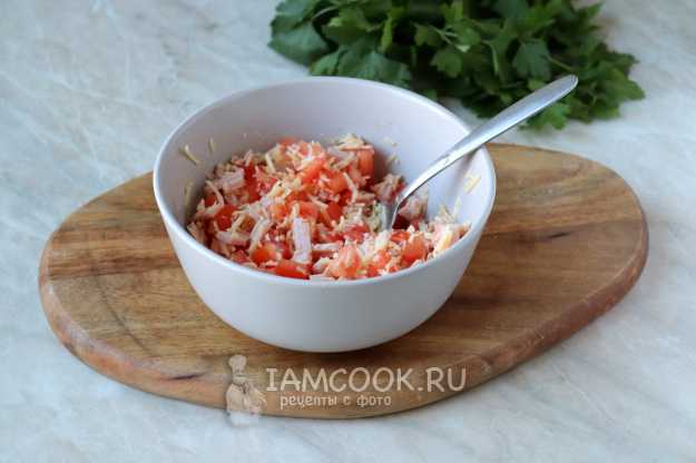 Оладьи с ветчиной, помидорами и болгарским перцем