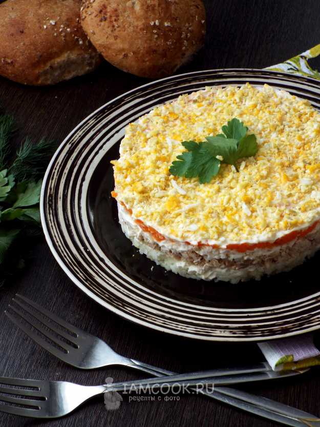 Салат Мимоза с красной рыбой и сыром слоями простой рецепт пошаговый