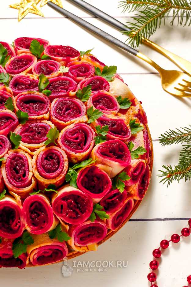 Салат селедка под шубой - букет роз - пошаговый рецепт с фото