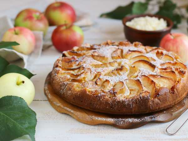 Пирог с яблоками, творогом и сметаной