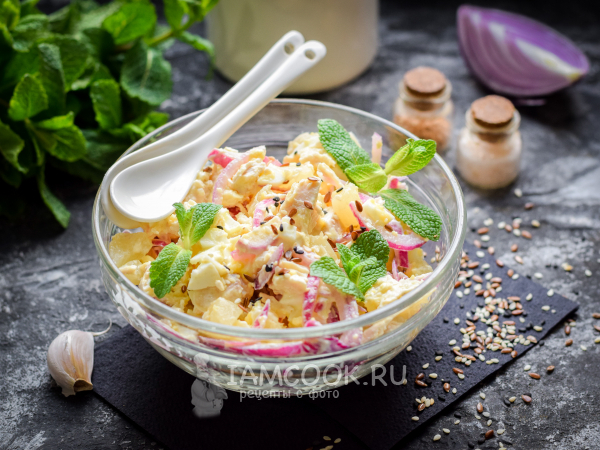Салат с куриным филе и ананасами - пошаговый рецепт с фото