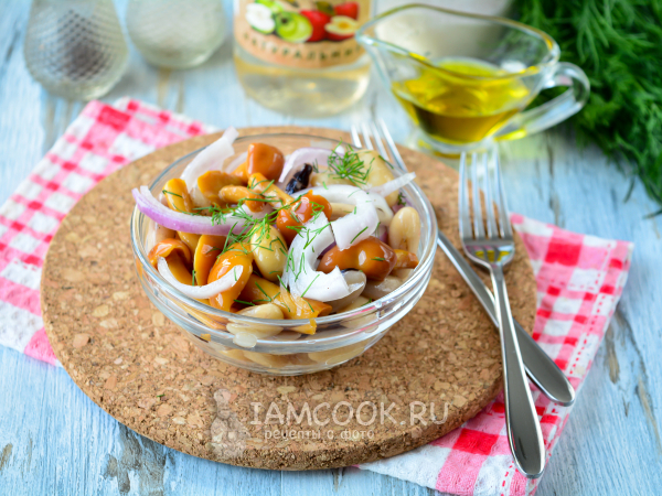 Салат с маринованными опятами и ветчиной и свежим огурцом рецепт с фото пошагово
