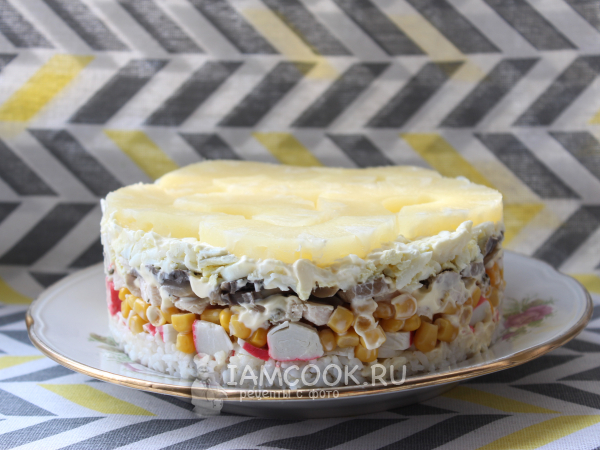 Торт-салат «Чудо-слойка» с ананасом, рецепт с фото