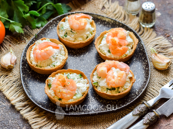 Тарталетки с творожным сыром и креветками — рецепт с фото пошагово