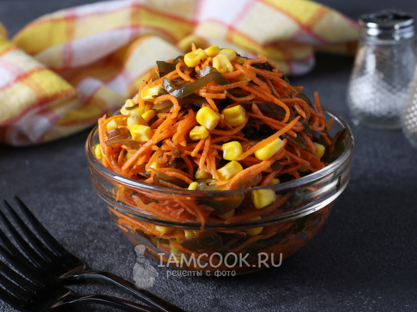Салат с морской капустой и кукурузой с морковью, рецепт с фото