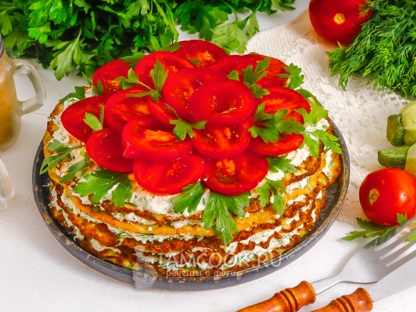 Кабачковый торт с творогом и зеленью, рецепт с фото