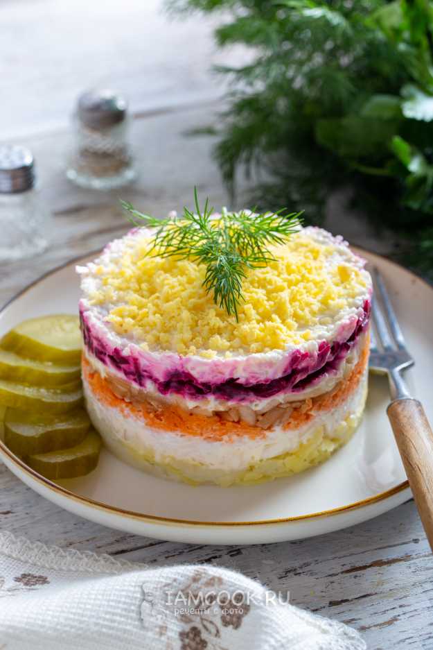 Торт-салат с куриной грудкой и грибами, пошаговый рецепт на ккал, фото, ингредиенты - olga