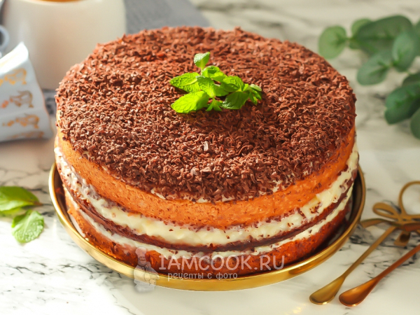 Шоколадный бисквитный торт с заварным кремом и фруктами - рецепт автора Натали Зеленоглазая