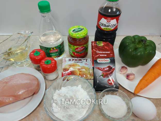 Ингредиенты для «Курица с болгарским перцем и соевым соусом»: