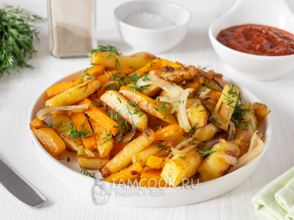 Картошка, запеченная с тыквой в духовке - рецепт с фото пошагово