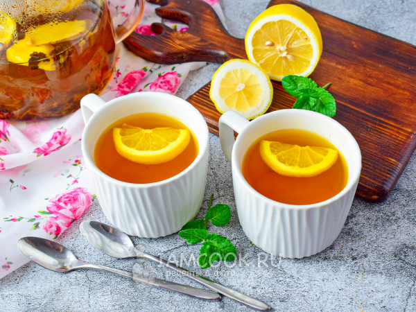 Чай с имбирём, куркумой и лимоном, рецепт с фото