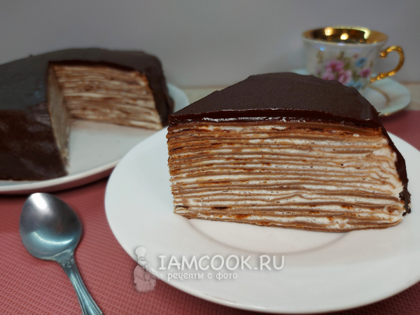 Шоколадный блинный торт с кремом чиз, рецепт с фото
