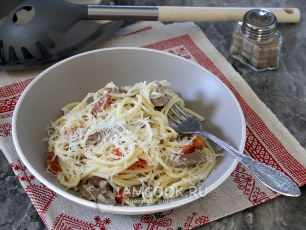 Спагетти с языком (и беконом), рецепт с фото