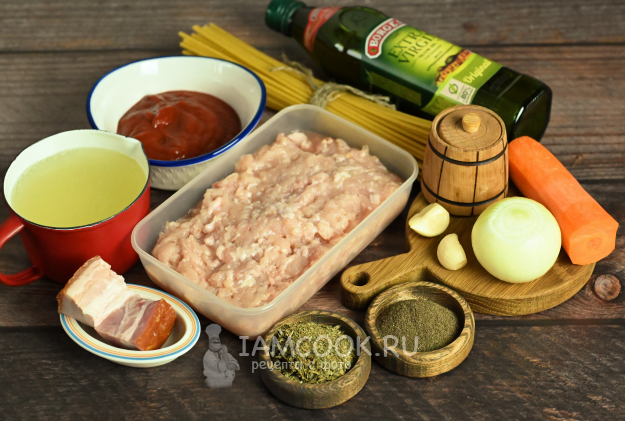 Ингредиенты для болоньезе из фарша индейки