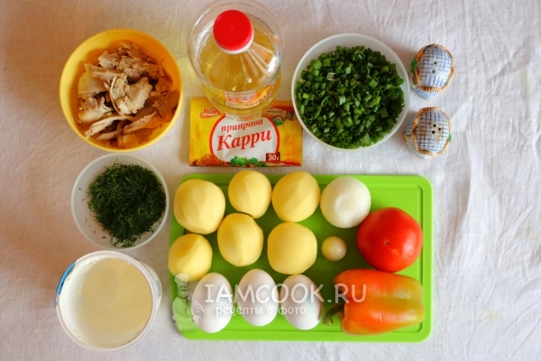 Ингредиенты для картофельной запеканки с курицей в мультиварке