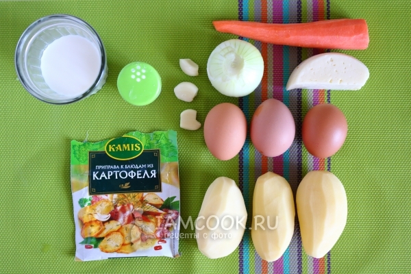 Ингредиенты для омлета с картошкой на сковороде