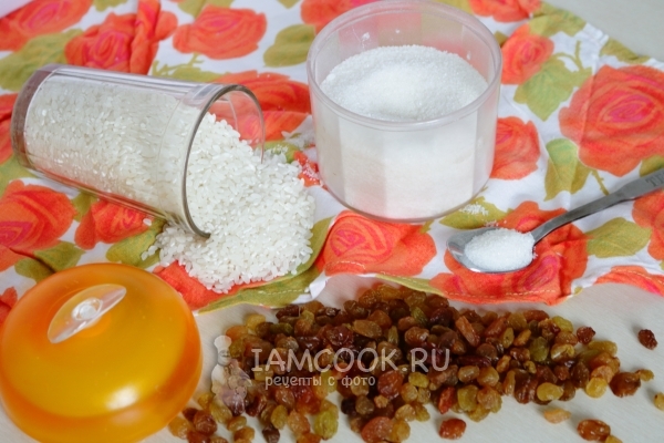 Ингредиенты для рисовой каши на воде с изюмом