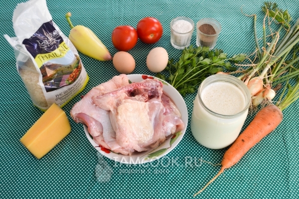 Ингредиенты для рисовой запеканки с курицей в духовке