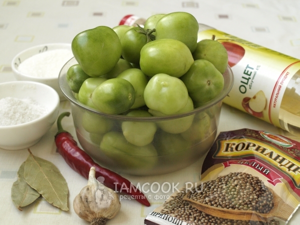 Ингредиенты для маринованных зеленых помидоров «Пальчики оближешь»