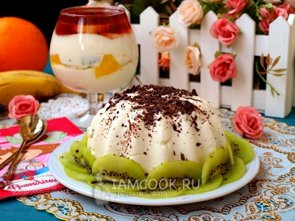 Фото творожного десерта с желатином и фруктами