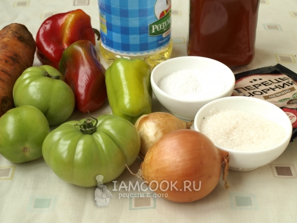 Ингредиенты для лечо из зелёных помидоров на зиму