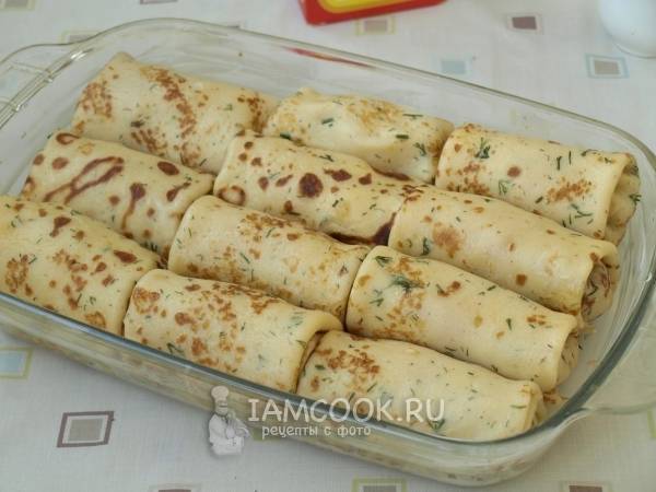 Фаршированные блины с картошкой и печенкой