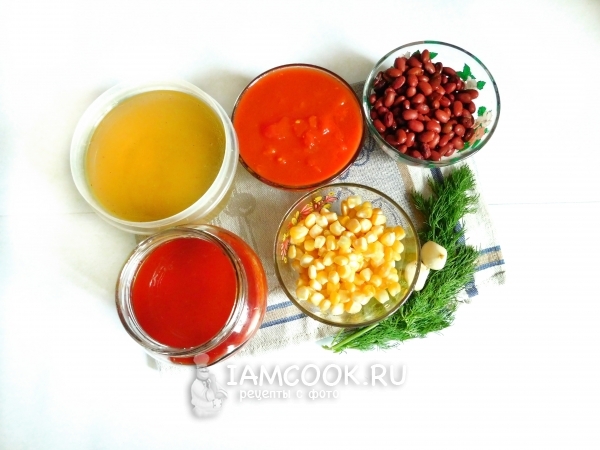 Ингредиенты для постного томатного супа по-мексикански