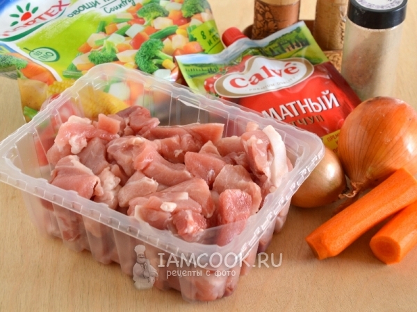 Ингредиенты для поджарки из свинины с овощами