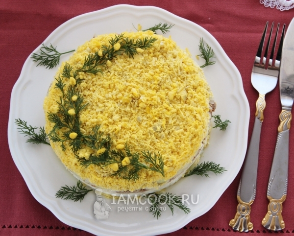 Рецепт салата «Мимоза» с сыром и сливочным маслом